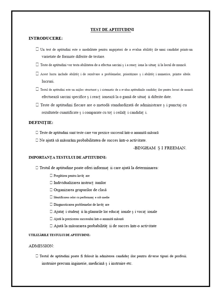 Test de Aptitudini | PDF