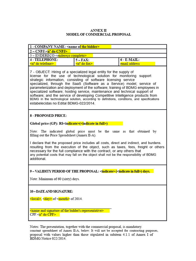 Attachment II - Commercial Proposal Template | PDF