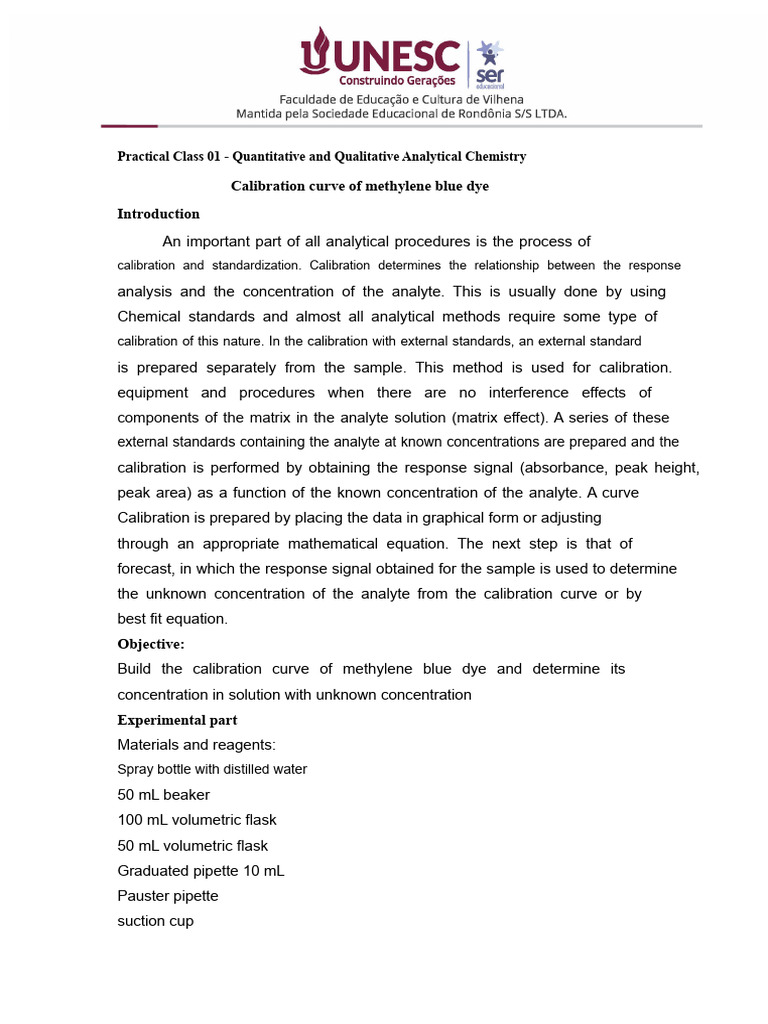 Methylene Blue Calibration Curve Guide | PDF | Analytical Chemistry ...