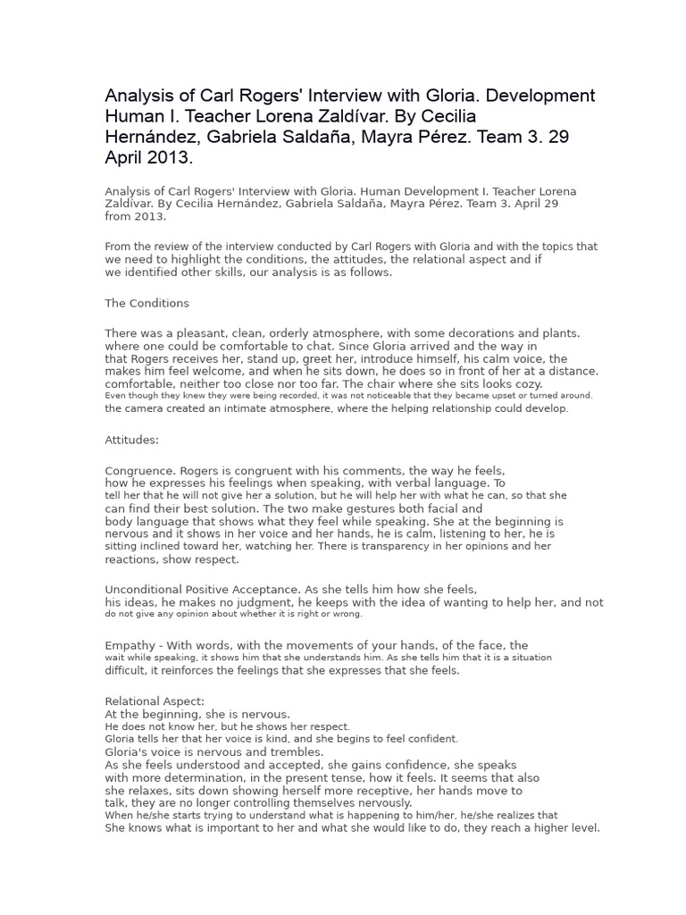 Carl Rogers' Interview Analysis with Gloria | PDF | Body Language ...