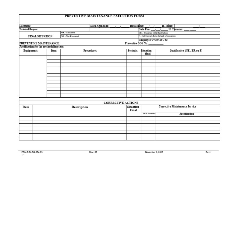 Preventive Maintenance Execution Form | PDF