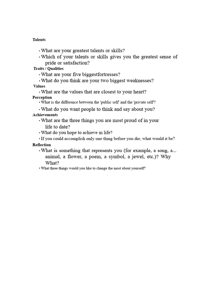 Personal Reflection on Talents and Values | PDF