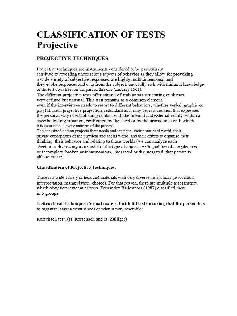 Projective Techniques in Psychological Testing | PDF | Psychological ...