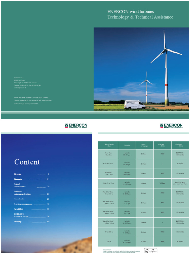 ENERCON Wind Turbines Overview | PDF | Electric Generator | Turbine