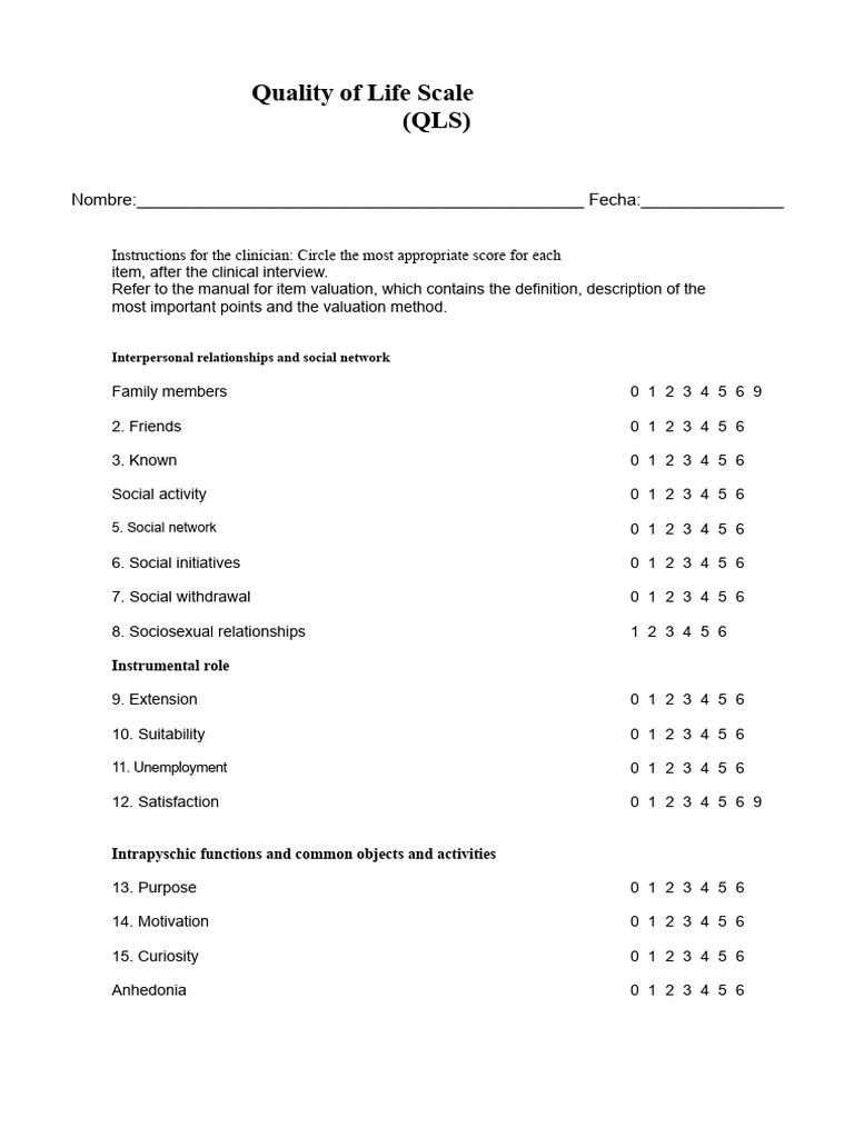 Quality of Life Scale Assessment Tool | PDF | Intimate Relationships ...