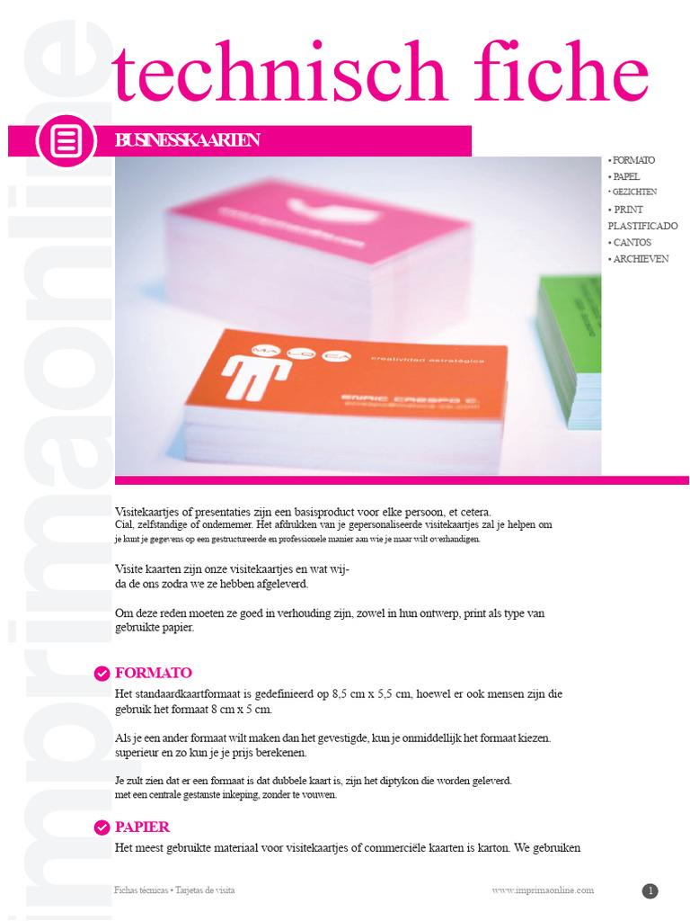 Technische Blad Visitekaarten | PDF