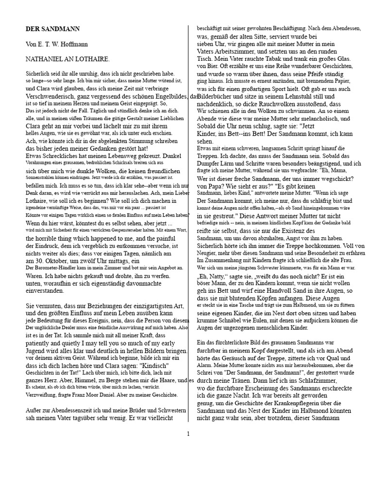 Der Sandmann (Hoffmann) PDF | PDF