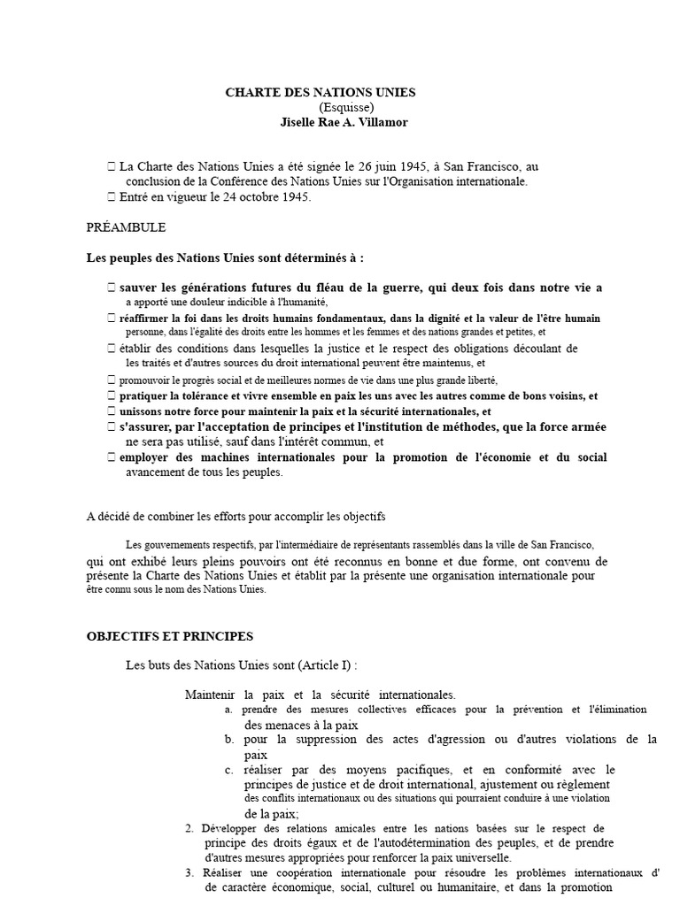 Charte des Nations Unies : Objectifs et Principes | PDF | Conseil de ...