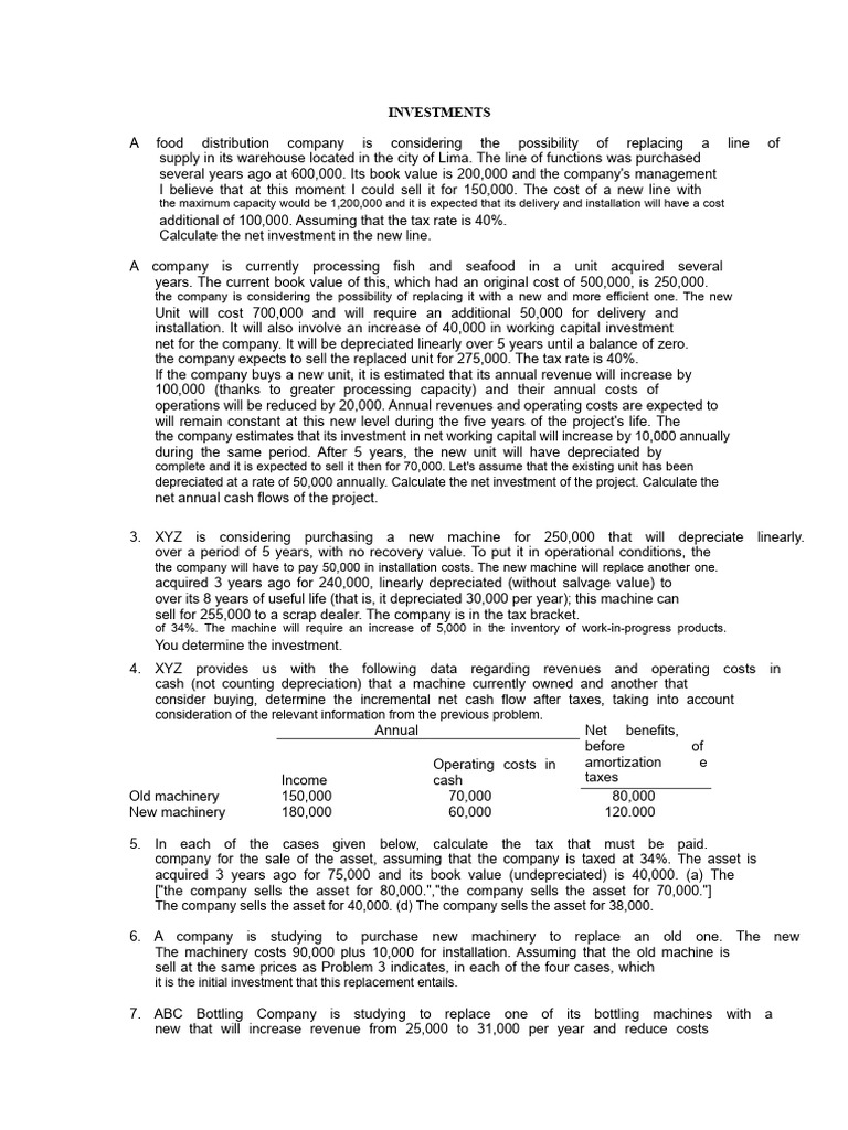 Investment Analysis for Machinery Replacement | PDF | Depreciation ...