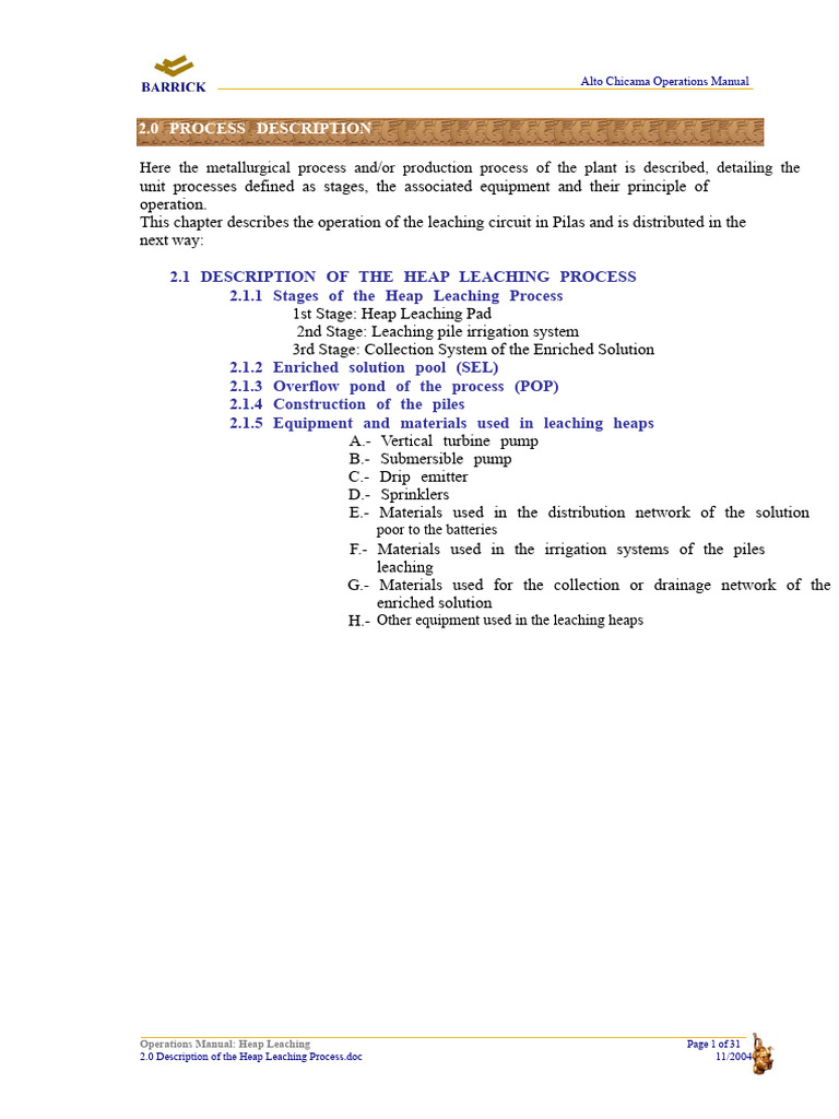 Heap Leaching Process Overview | PDF | Pump | Pipe (Fluid Conveyance)