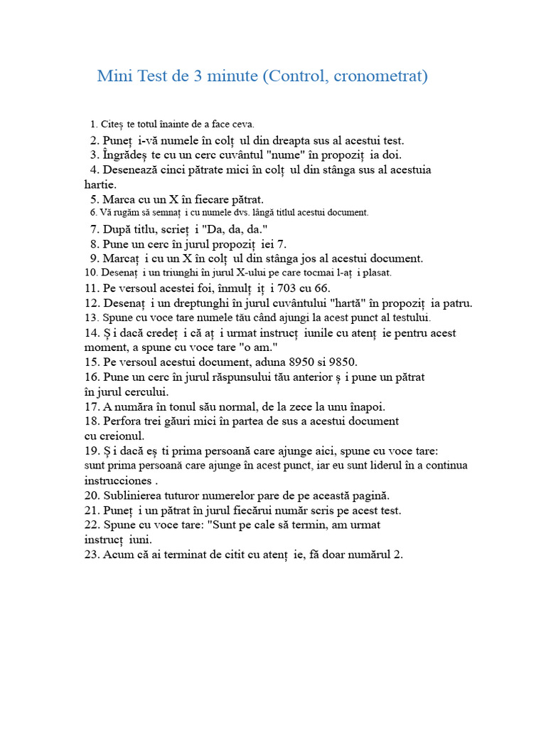 Mini Test de 3 Minute | PDF