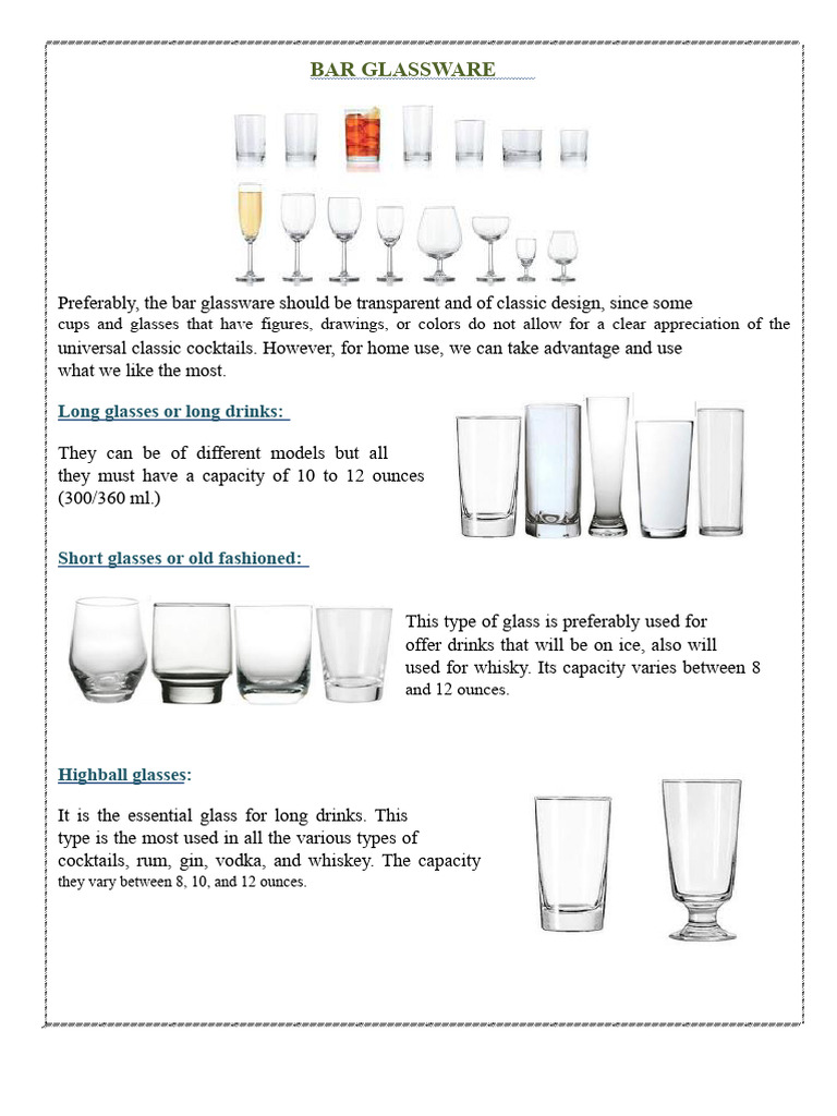 Essential Bar Glassware Guide | PDF | Cocktails | Drink