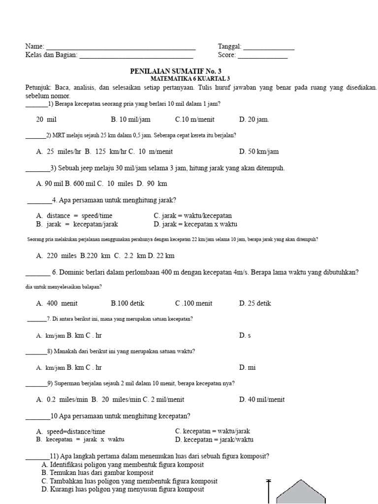 Penilaian Matematika Kelas 6 Kuartal 3 | PDF
