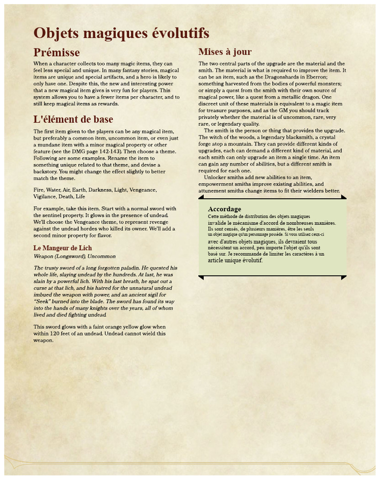 Objets magiques évolutifs et déverrouillage | PDF