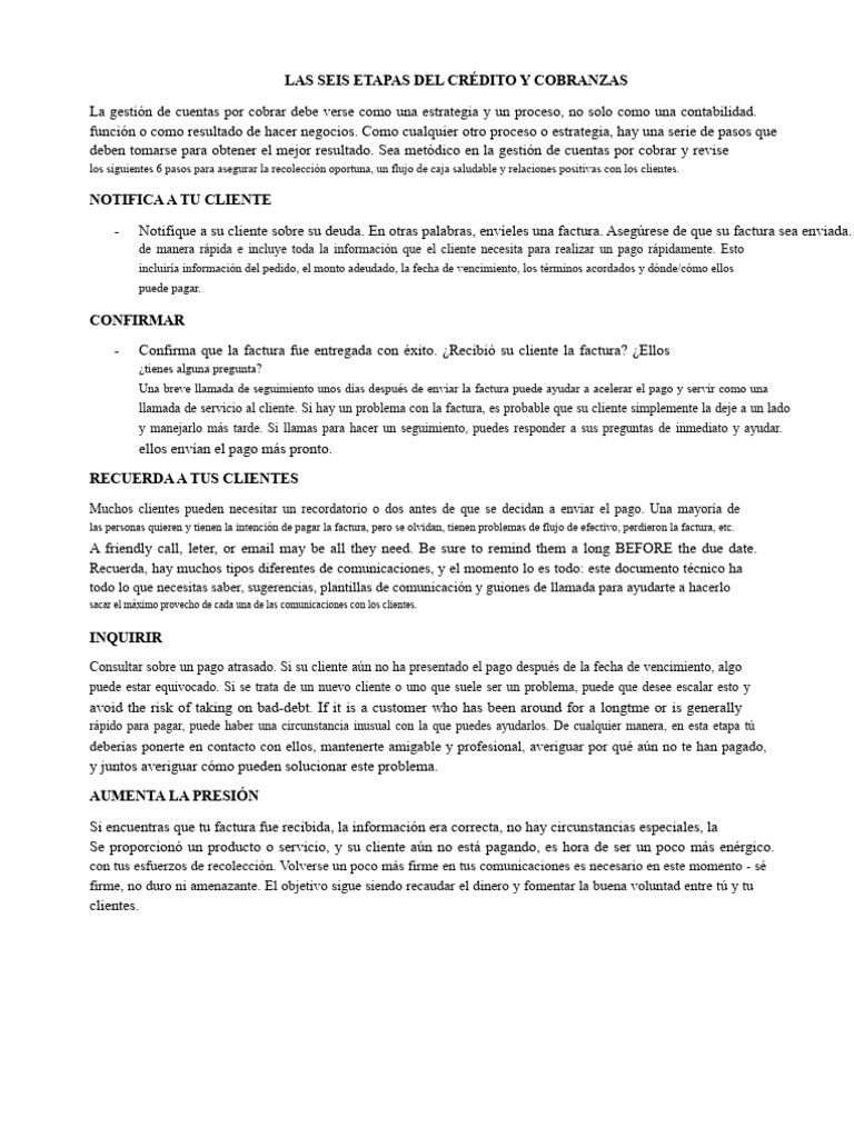 Seis Pasos para Gestión de Cobranza Efectiva | PDF | Tarjeta de crédito ...