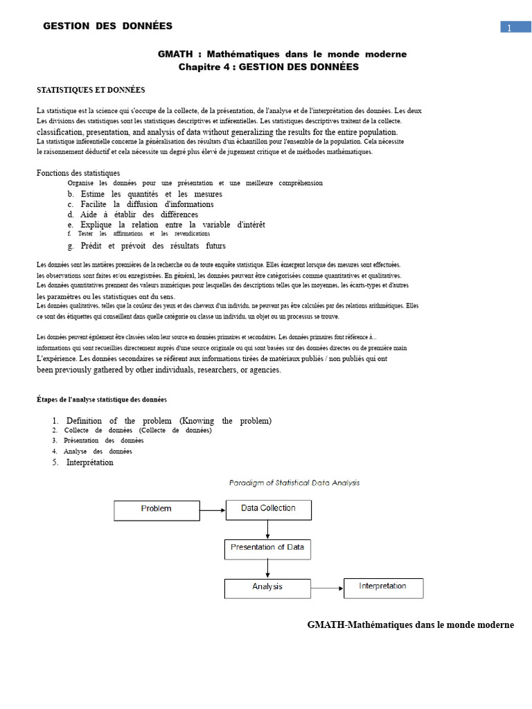 Gestion des données et statistiques essentielles | PDF | Statistiques ...