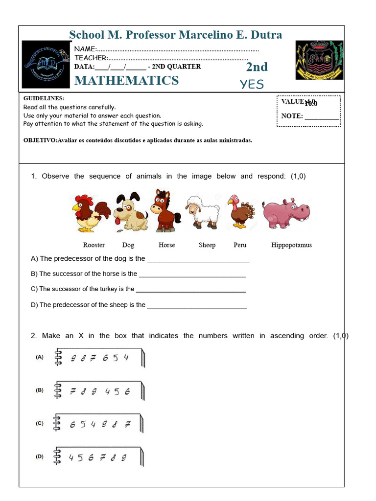 MATHEMATICAL ASSESSMENT 2ND YEAR ELEMENTARY | PDF | Mathematics