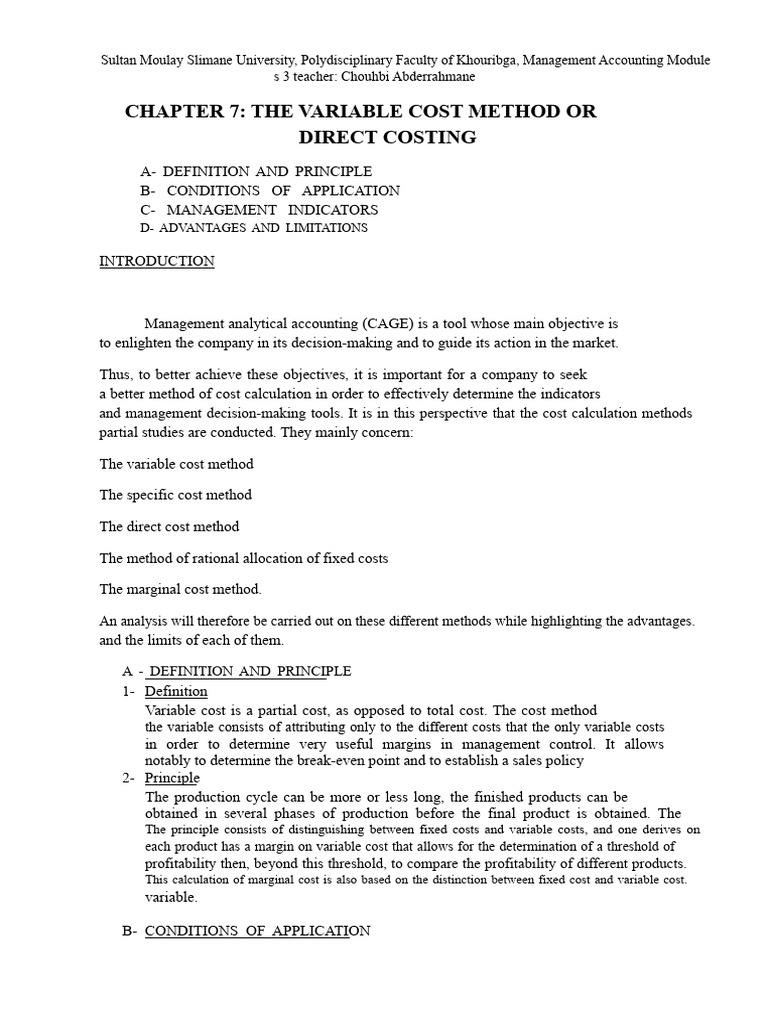 Variable Cost Method in Management Accounting | PDF | Economies ...