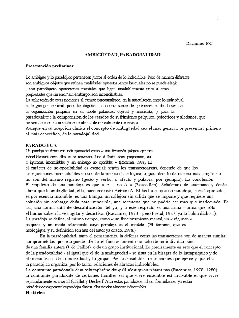 Paradojas y Ambigüedades en Psicoanálisis | PDF | Psicoanálisis ...