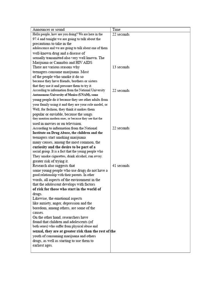 radio script com social.docx | PDF | Cannabis (Drug) | Psychoactive Drugs