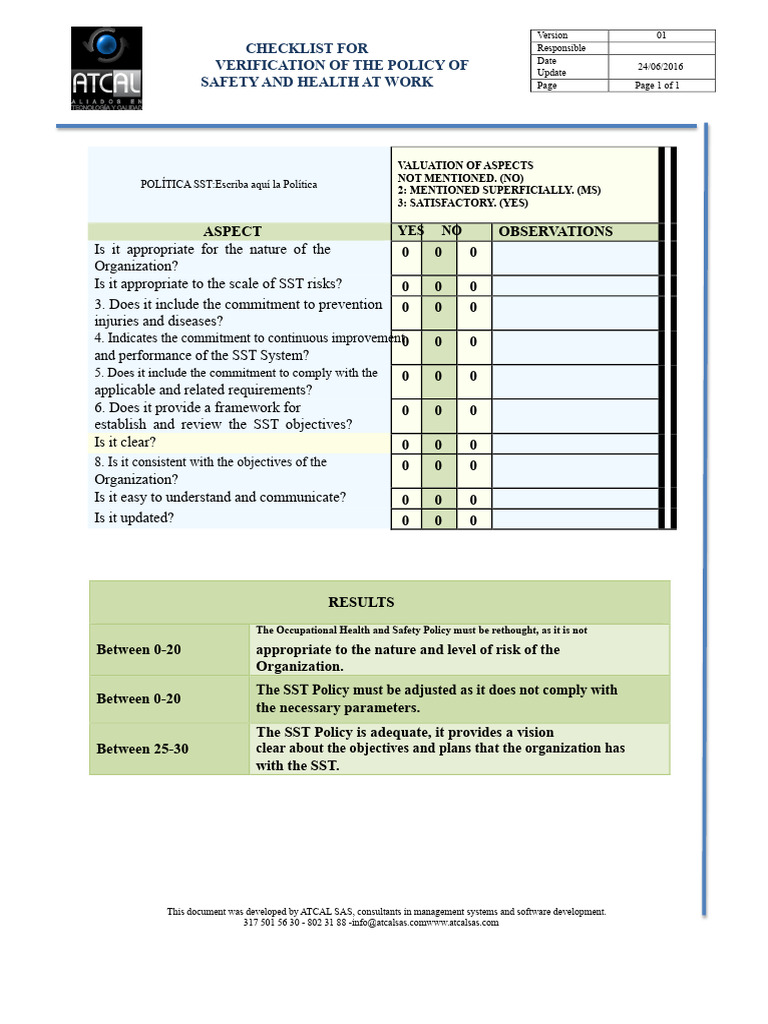 Safety and Health Policy Checklist | PDF | Occupational Safety And ...