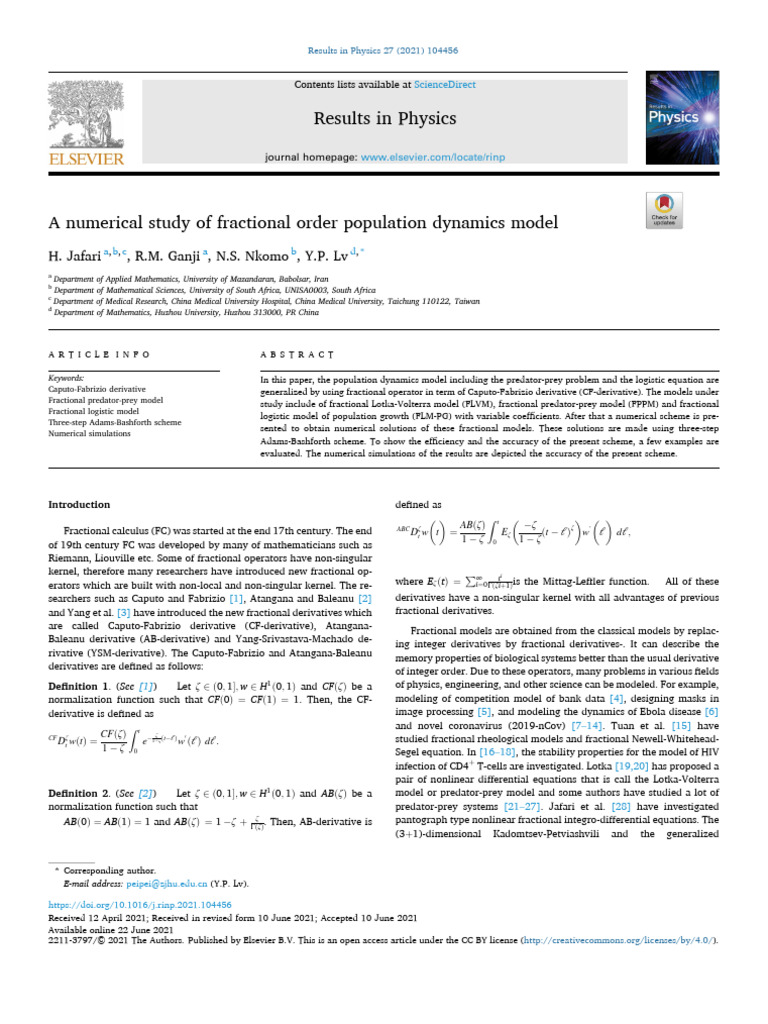 Numerical Study of Fractional Population Dynamics | PDF | Mathematical ...