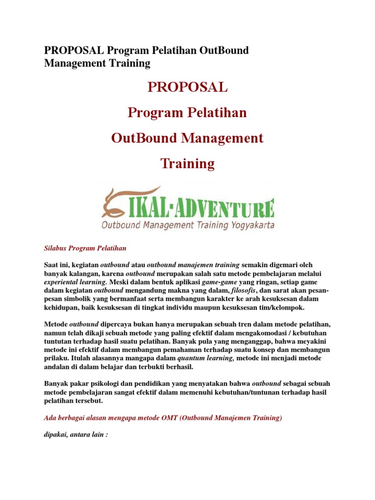 Proposal Program Pelatihan Outbound Management Pdf