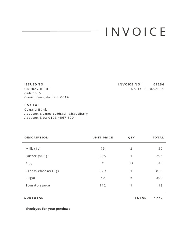 Invoice for Grocery Purchase | PDF