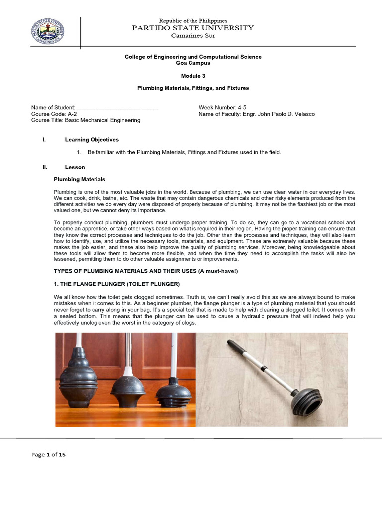 Plumbing Materials and Tools Guide | PDF | Pipe (Fluid Conveyance ...