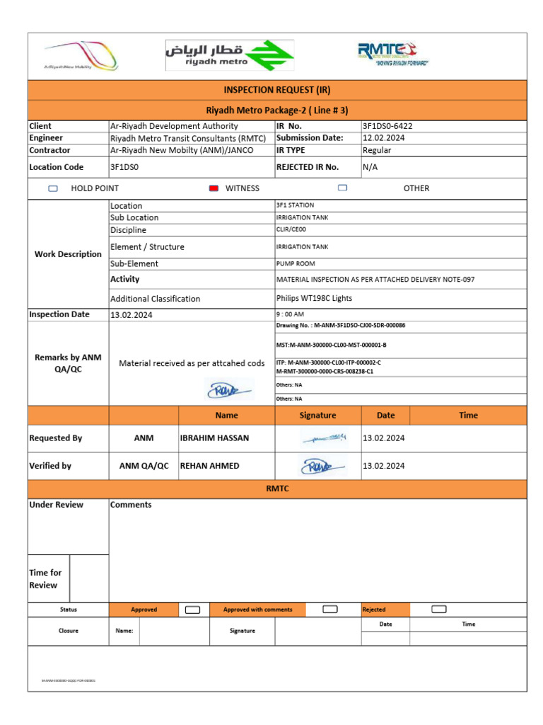 Riyadh Metro Irrigation Tank Inspection Report | PDF | Power Supply ...