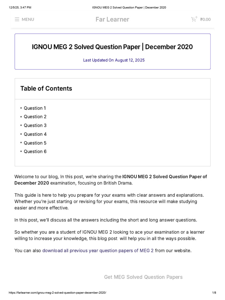 IGNOU MEG 2 Solved Question Paper - December 2020 | PDF | Hamlet | Revenge