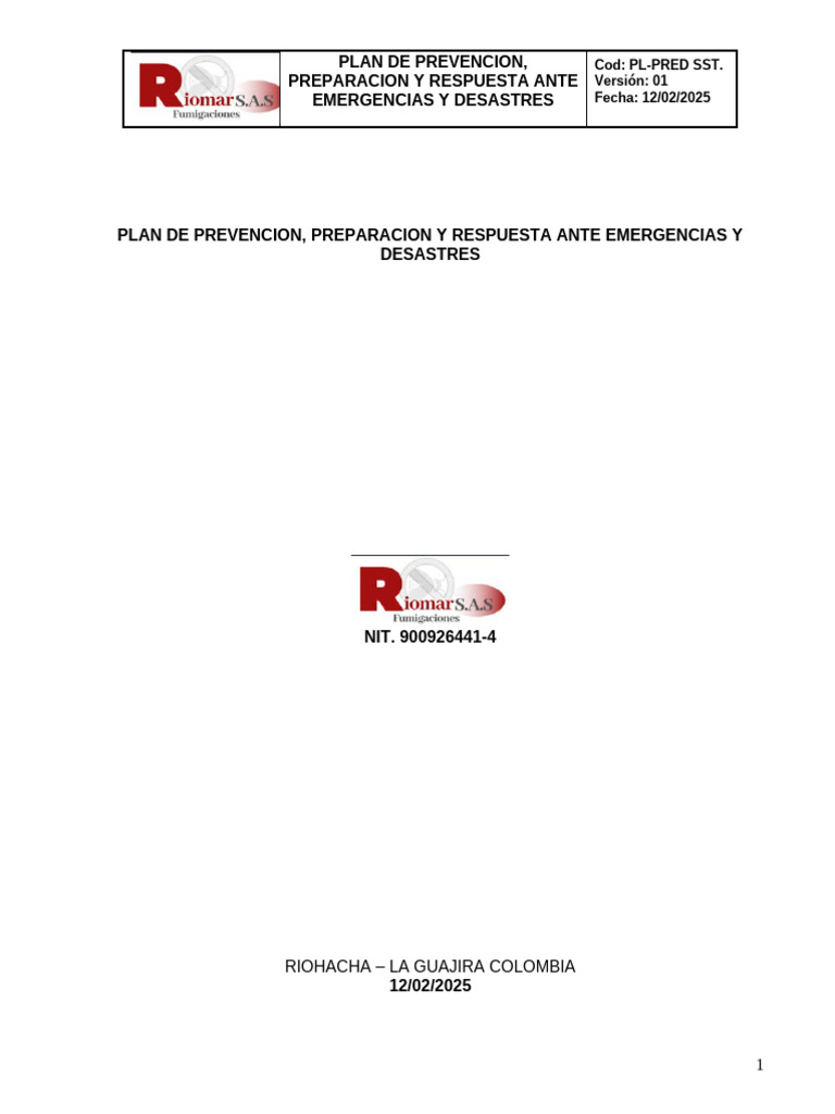 Plan de Emergencias y Desastres 2025 | PDF | Seguridad y salud ...