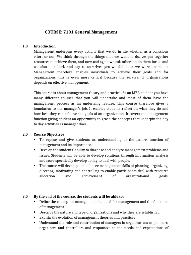 General Management Course Overview | PDF | Goal | Concept