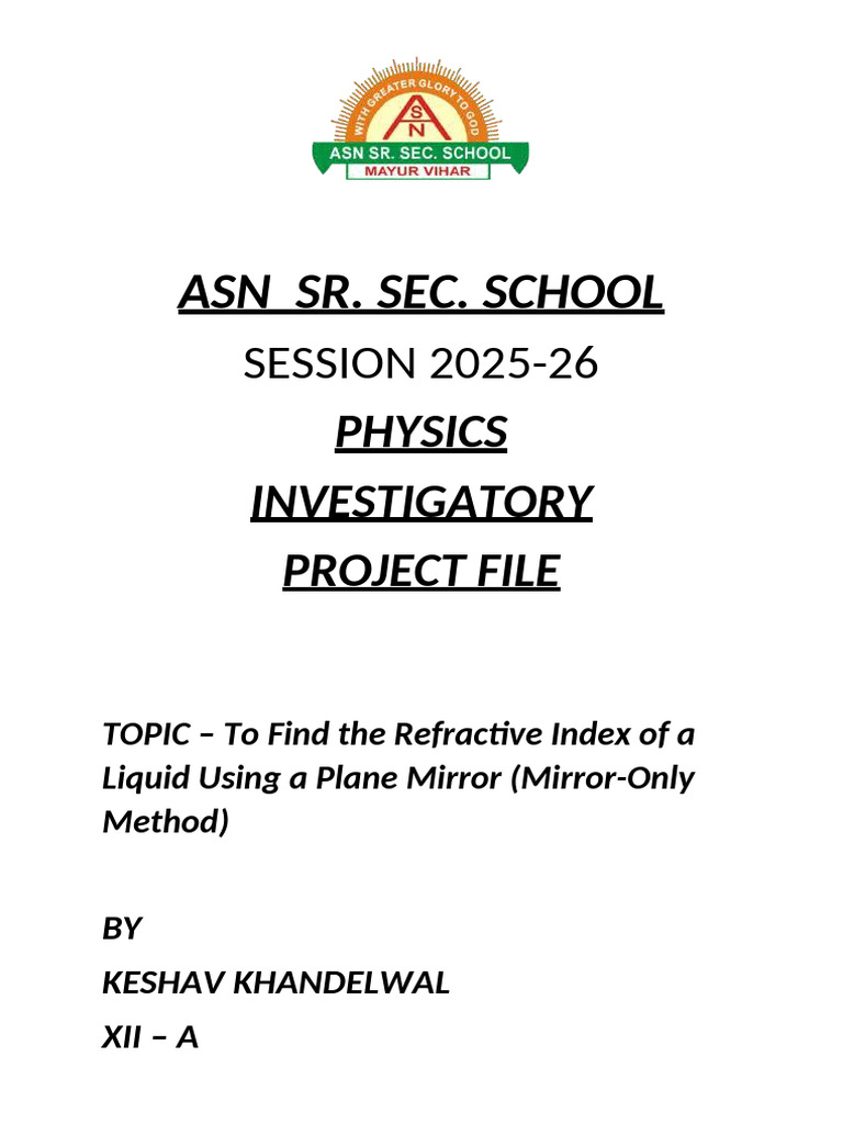 Refractive Index Measurement Project | PDF | Refraction | Refractive Index