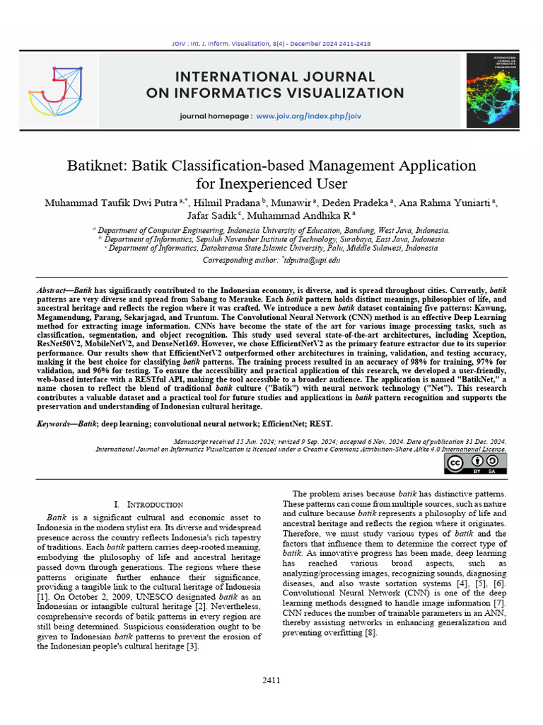 BatikNet: Deep Learning for Batik Classification | PDF | Deep Learning ...
