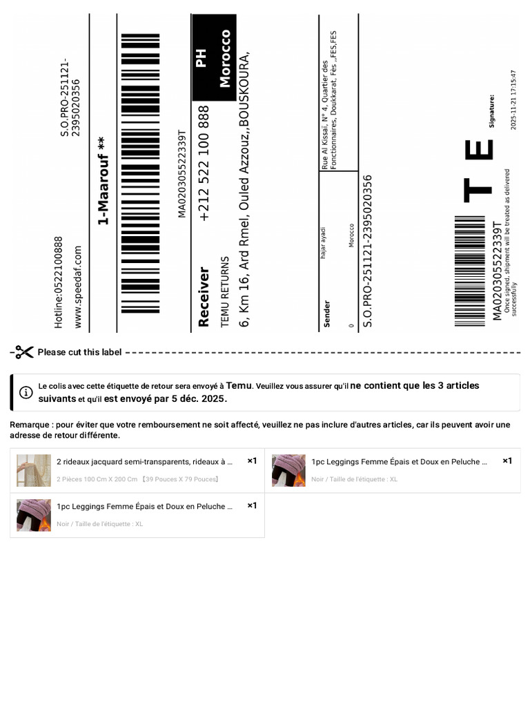 Instructions de retour pour Temu | PDF
