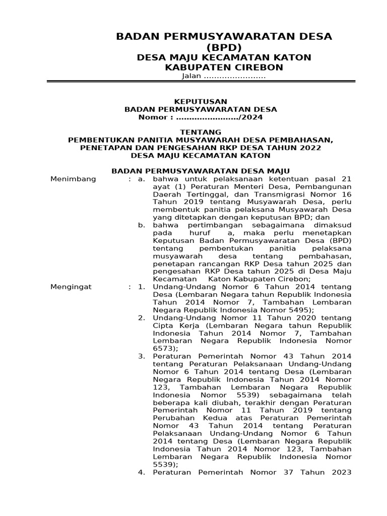Pembentukan Panitia Musdes RKP 2025 | PDF