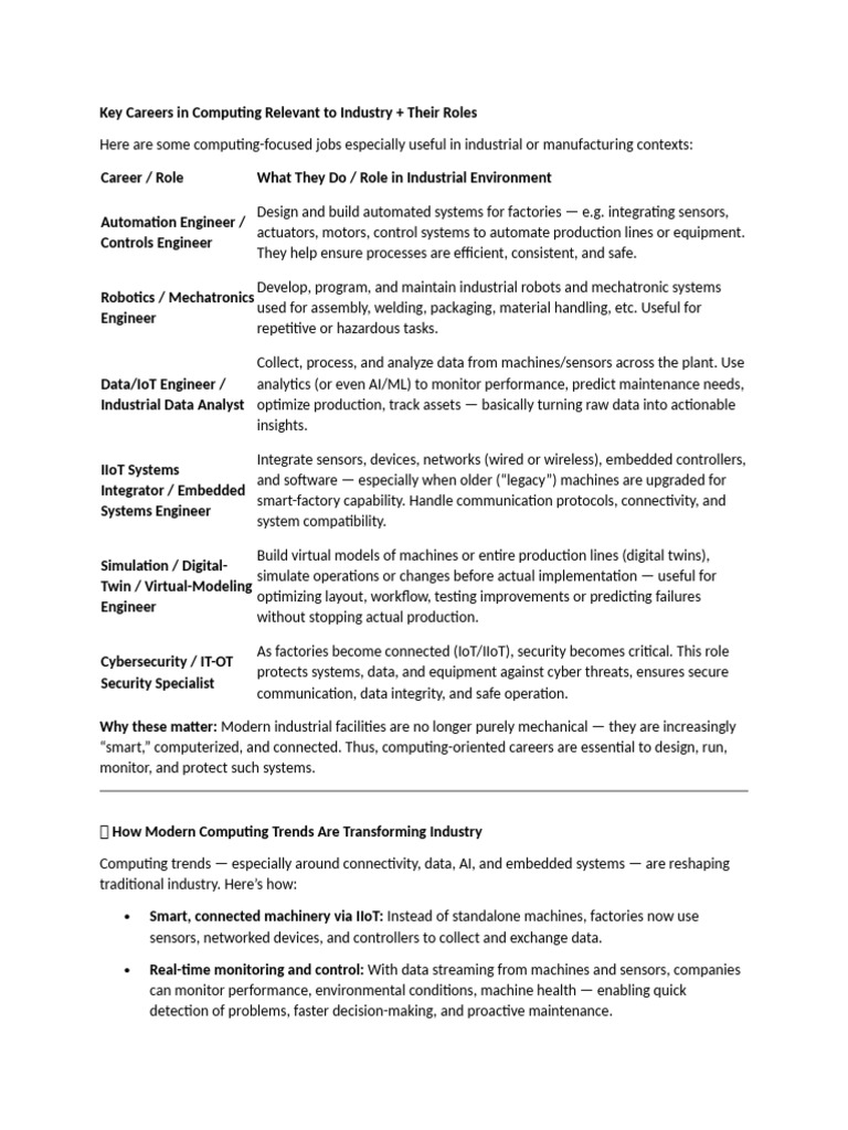 Key Computing Careers in Industry | PDF | Automation | Internet Of Things