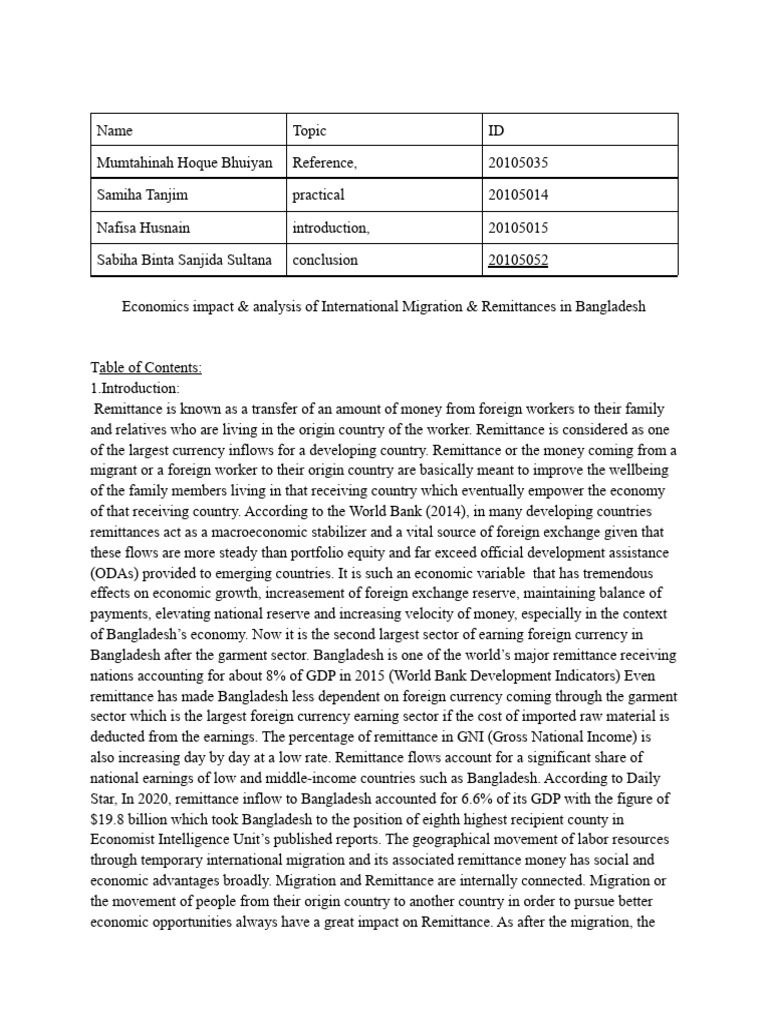 Economic Impact of Remittances in Bangladesh | PDF | Remittance ...