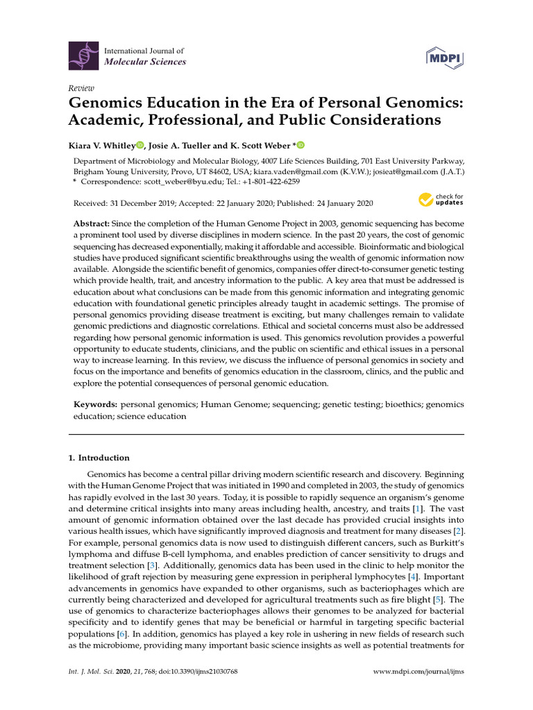 Whitley Et Al. (2020), Genomics Education in The Era of Personal ...