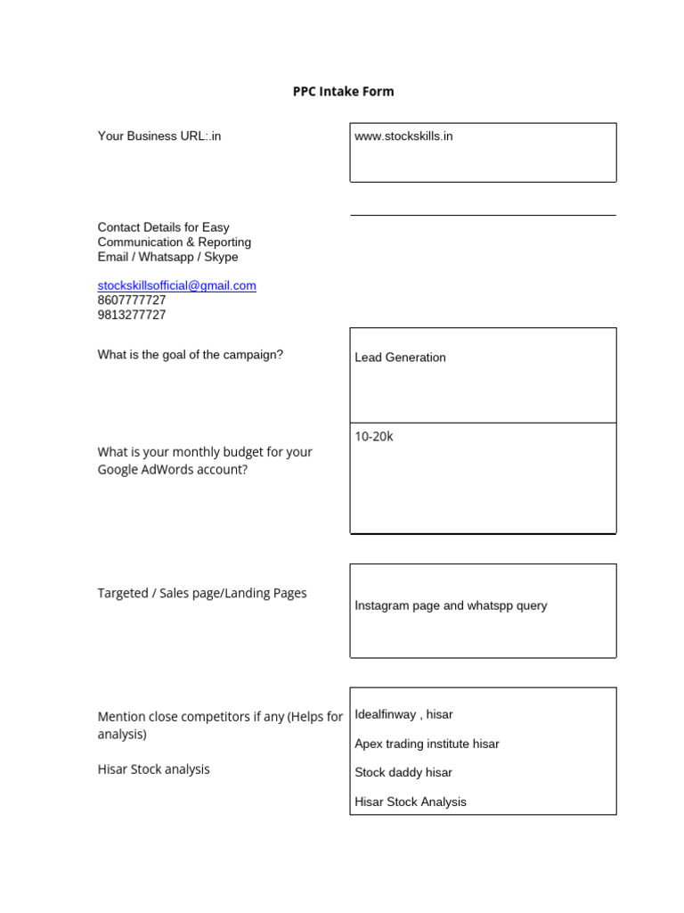 PPC Intake Form - Prince | PDF | World Wide Web | Internet & Web