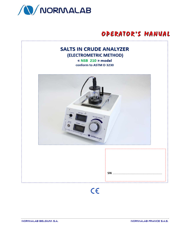 Salts in Crude Oil Analyzer Manual | PDF | Voltage | Switch
