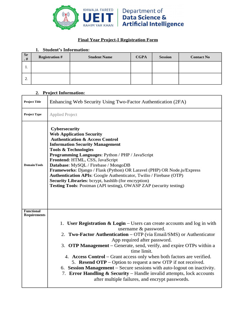 FYP Registration Form (1) 3 | PDF | Security | Computer Security