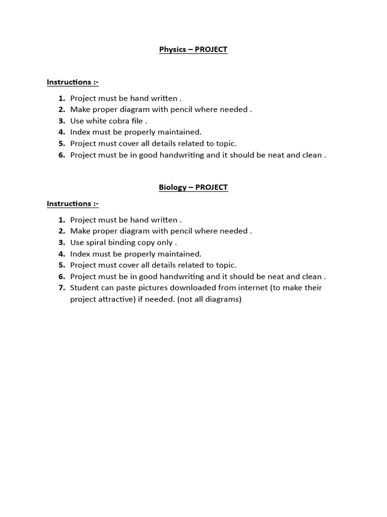 Guidelines for Physics and Biology Projects | PDF