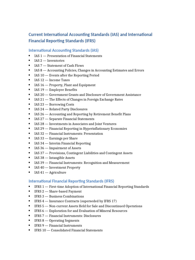 Current IAS and IFRS Standards Overview | PDF