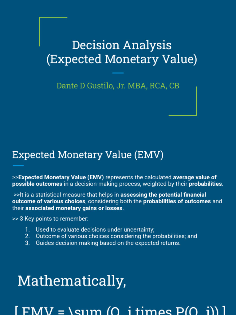 Expected Monetary Value in Decision Analysis | PDF | Expected Value ...