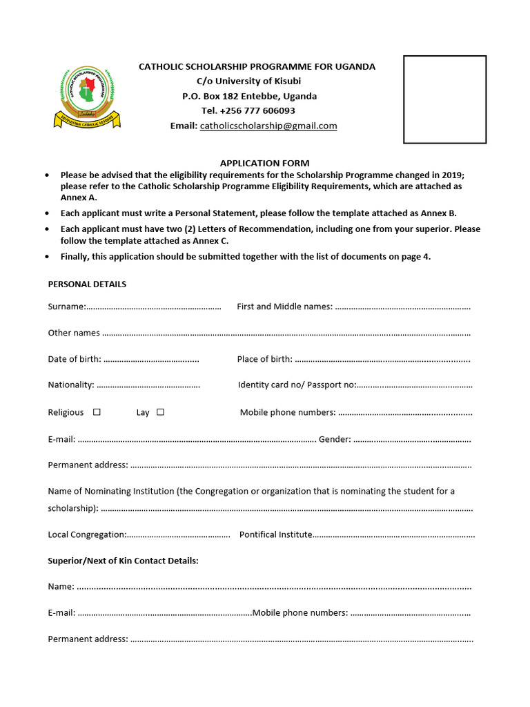 Catholic Scholarship Application Uganda | PDF | Bachelor's Degree ...