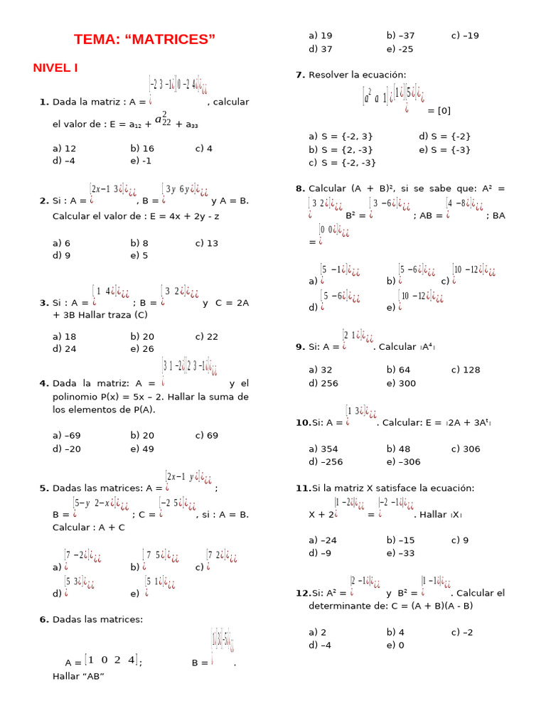 Practica de Matrices | PDF | Matriz (Matemáticas) | Determinante