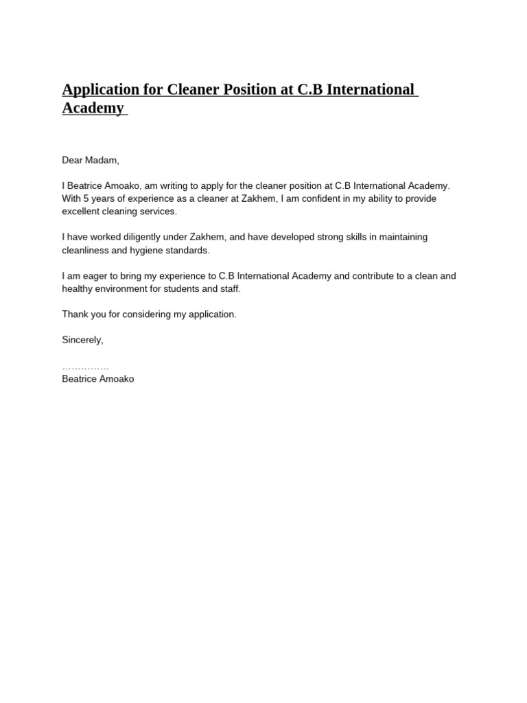 Application For Cleaner Position at C | PDF