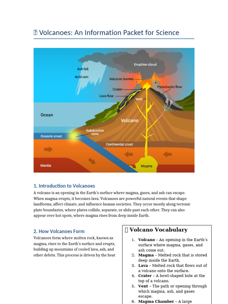 Volcanoes Information Packet With Diagrams | PDF | Volcano | Lava